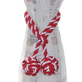 Red & White Knitting Cotton Knot Tassel Buckle Tieback , 2 Pc