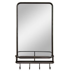 Black Bathroom Mirror with Shelf Hooks, Sturdy Metal Frame
