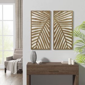 Two-tone 2-piece Wood Panel Birch Palms Wall Decor Set