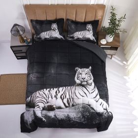 White Tiger 3D Reactive Print All Season Comforter Set Twin-s14