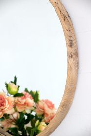 Brown 28" Round Fir Wood Mirror