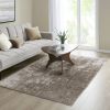 Grey and Cream Cozy Shag Abstract Area Rug, 6' 6" x 9'