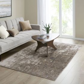 Grey and Cream Cozy Shag Abstract Area Rug, 6' 6" x 9'