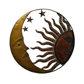 Rustic Gold & Bronze 21" round handcrafted Sun & Moon accent