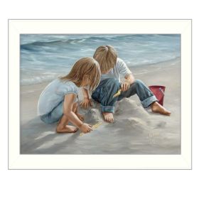 White Framed "Sand Castle Builders" By Georgia Janisse