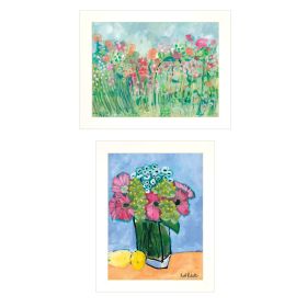 White Framed "Flower field/Bouquet" 2 pc ,by Kait Roberts