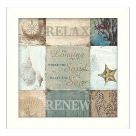 White Framed "Sand and Sea" By Dee Dee, Printed Wall Art