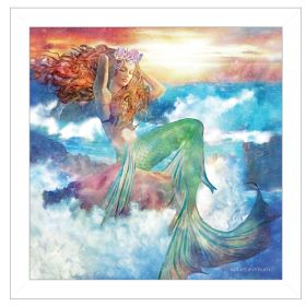 White frame "Sunset Mermaid" by Bluebird Barn, ready to hang