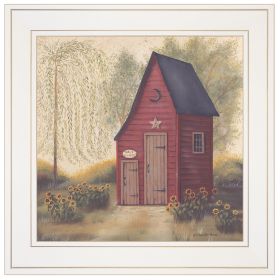 White Framed "Folk Art Outhouse II" by Pam Britton