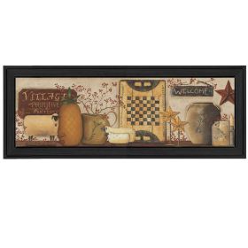 Black Framed "Village Welcome" By Pam Britton, Ready To Hang