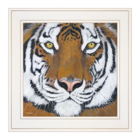 White Framed "Tiger Gaze" by Britt Hallowell, Ready to Hang