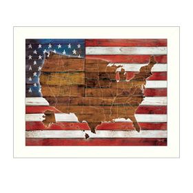 White Framed "American Flag USA Map" By Marla Rae