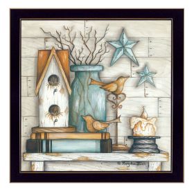 Black Framed "Birdhouse on Books" By Mary June