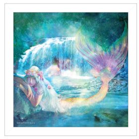 White Framed "Woodland Cove Mermaid" by Bluebird Barn