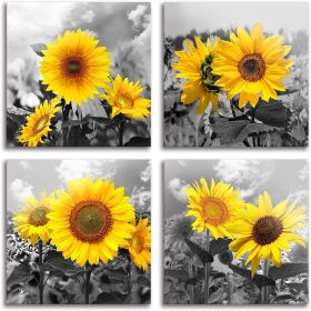 Sunflower Canvas Giclee Watercolor Poster, 4 Panel, 12" x 12"