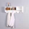 White Wall Mounted Coat Rack with 4 Dual Hooks Wooden Shelf