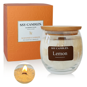 Lemon Fresh Candle, Aromatherapy, Beech Wood Lid 7.9oz