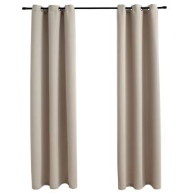 Blackout Curtains with Rings 2 pcs Beige 37"x 84" Fabric