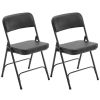 Black Metal Folding Chairs with Padded Seat and Back, 2 Pack