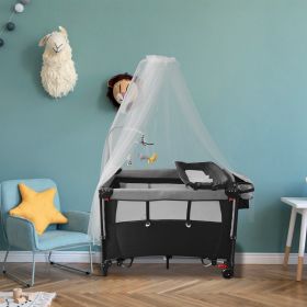 Grey 6-1 Foldable Baby Crib with Activity Center and a Lot More