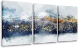 Navy Blue and Gold Mountain Giclee Canvas Prints, 3 pcs
