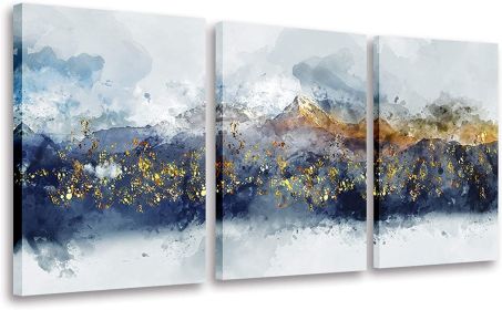 Navy Blue and Gold Mountain Giclee Canvas Prints, 3 pcs