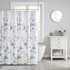 Aqua and Grey Floral Printed Burnout Shower Curtain 72" x 72"