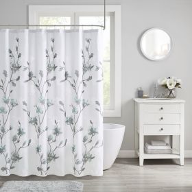 Aqua and Grey Floral Printed Burnout Shower Curtain 72" x 72"