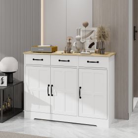 White Farmhouse Buffet Cabinet with 3 Drawers and 3 Doors