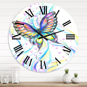 Designart 1 Iridescent Butterfly Wall Clock 36"