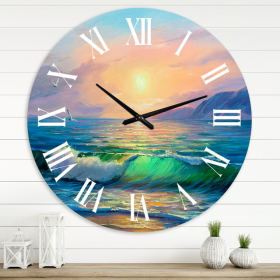 Designart 'Blue Waves Breaking At The Beach V' ,Coastal 29"