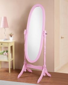 Traditional Queen Anna Style Wood Cheval Mirror, Pink Finish