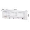 White Wall Mounted Coat Rack with 4 Dual Hooks Wooden Shelf