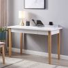 Simple Solid White Wood Straight Leg Desk With Drawer