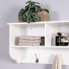 White Wall Mounted Coat Rack with 4 Dual Hooks Wooden Shelf