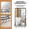 Black Bathroom Mirror with Shelf Hooks, Sturdy Metal Frame