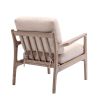 Tan Linen Wood Frame Mid Century Modern Accent Chair