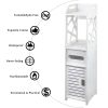 White Bathroom Free Standing 4-Tier Shelf with 2 Carved Doors