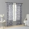 Printed Mauve And Neutral Floral Twist Tab Top Voile Curtain