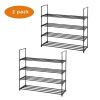 Black Four Tier Shoe Rack Shelf Storage Organizer, 2 pc set
