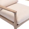 Tan Linen Wood Frame Mid Century Modern Accent Chair