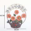 Orange Sunflower Iron Kettle Welcome Hanging Sign, Metal