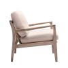 Tan Linen Wood Frame Mid Century Modern Accent Chair