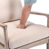 Tan Linen Wood Frame Mid Century Modern Accent Chair