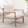 Tan Linen Wood Frame Mid Century Modern Accent Chair