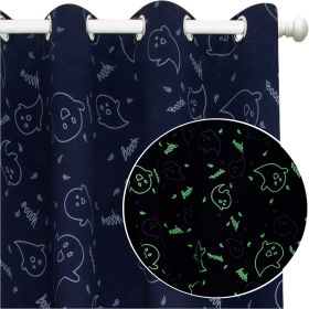 Muwago Ghost Demon Blue Glow in The Dark Blackout Curtain (size: 52 * 72 inch)