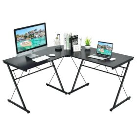 Black or Brown L-Shaped 59" Corner Computer Desk workstation (Color: black)