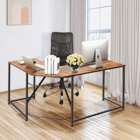 L Shaped Corner Home Office Computer Desk (Color: Rustic Brown)